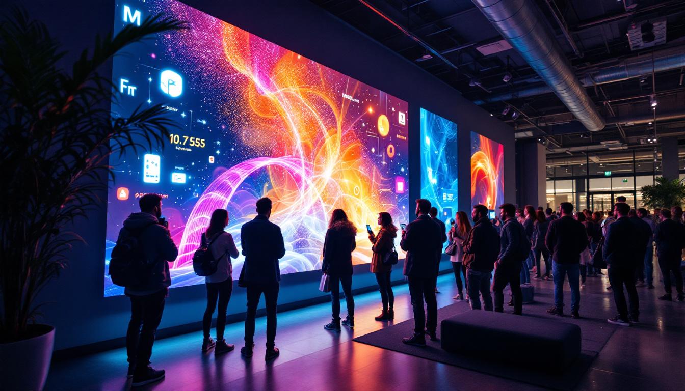 A photograph of a vibrant led display in a modern showroom setting