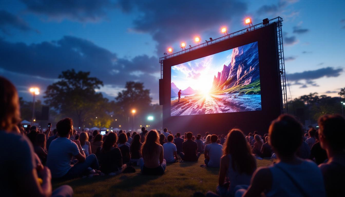 A photograph of a vibrant outdoor scene featuring an led projector in action