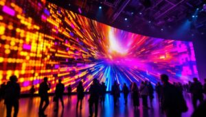A photograph of a vibrant led display in action at the nab conference
