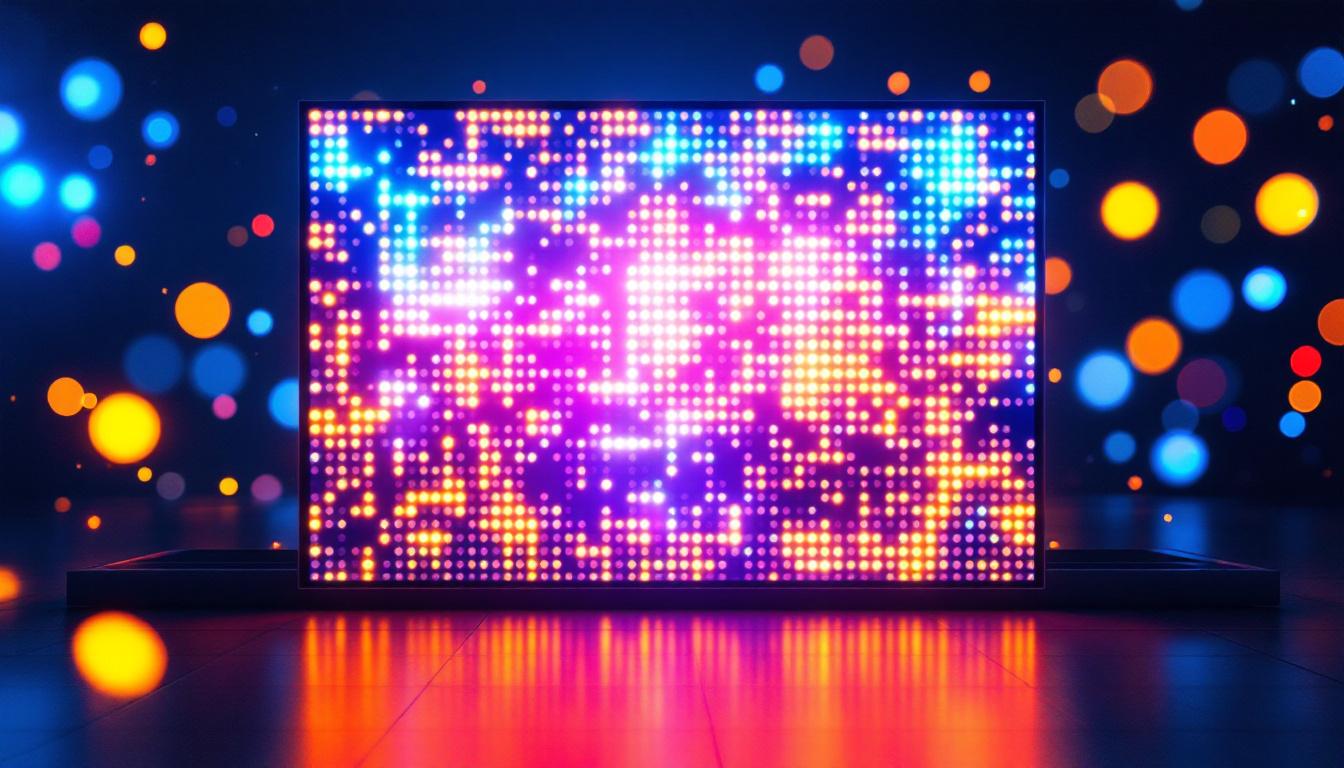 A photograph of a vibrant led display showcasing a dynamic light background in a high-resolution setting