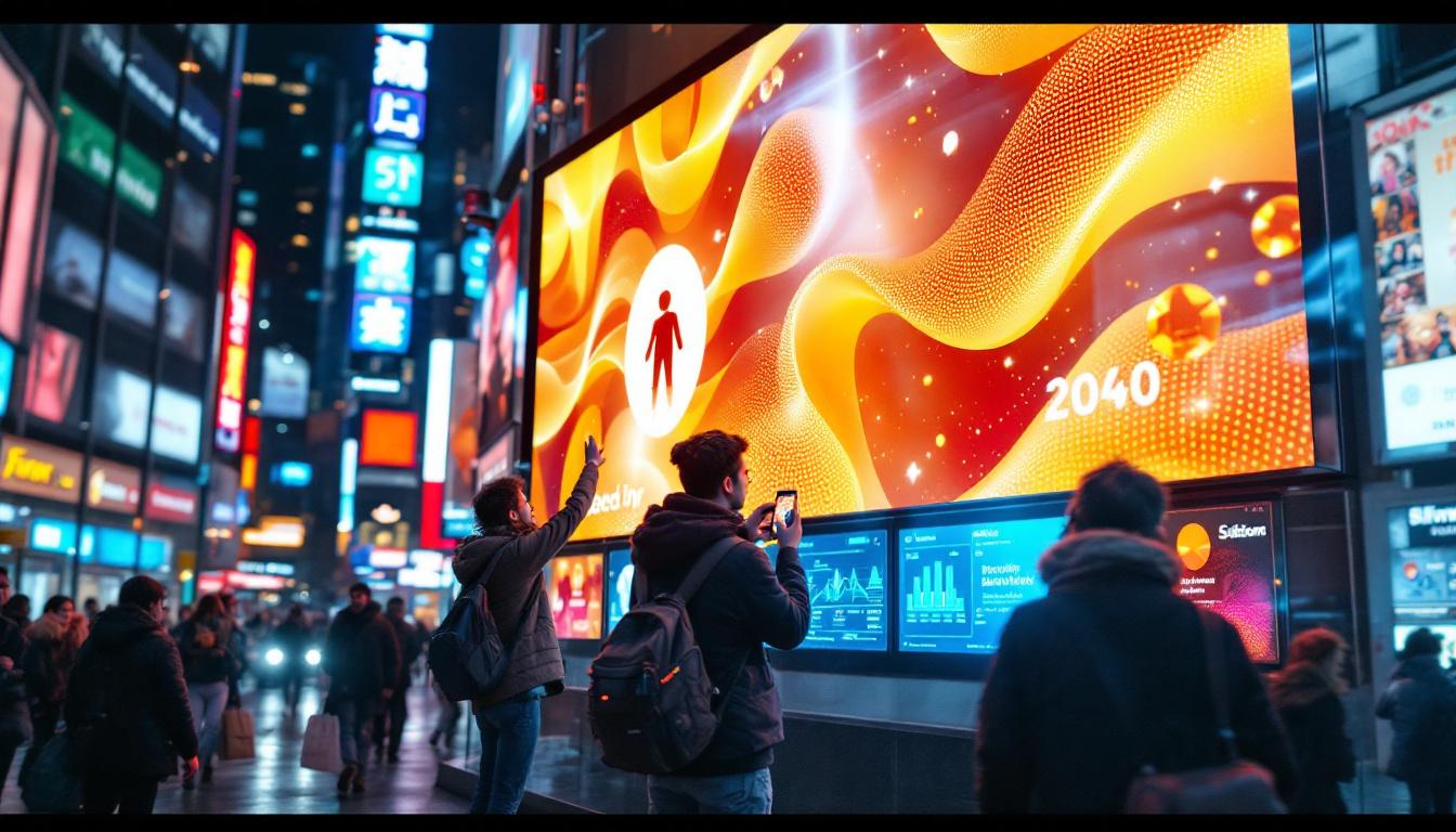 A photograph of capture a photograph of a vibrant led display in a bustling urban setting