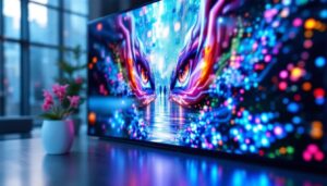 A photograph of a vibrant led display showcasing a high-resolution image or video