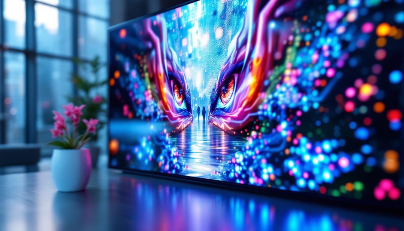 A photograph of a vibrant led display showcasing a high-resolution image or video