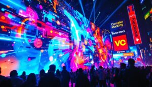 A photograph of a vibrant led display in action