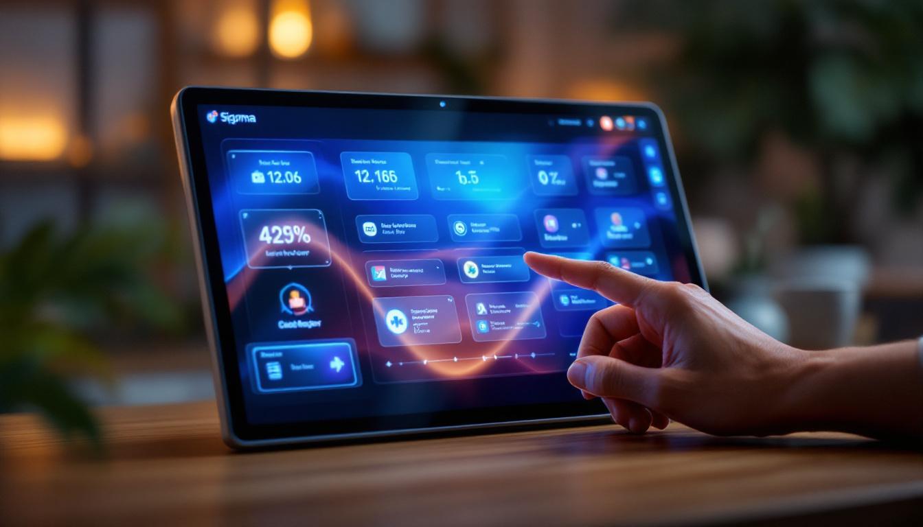 A photograph of a sleek touch screen organizer with a vibrant led display