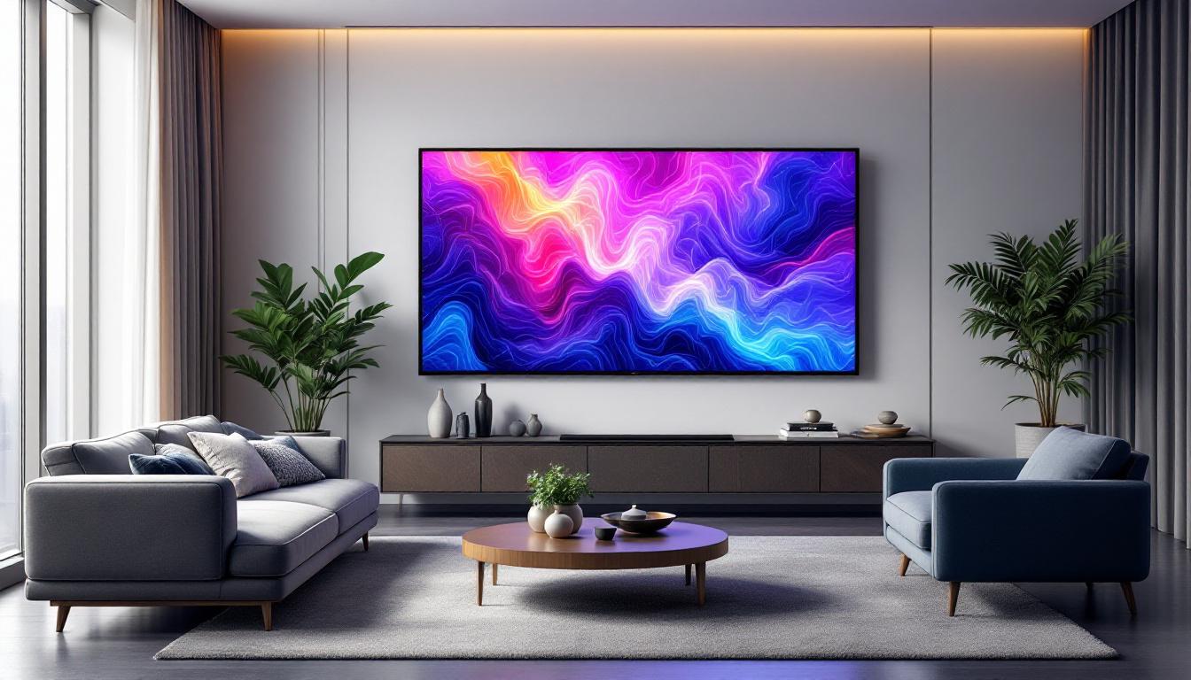 A photograph of a spacious living room featuring a large