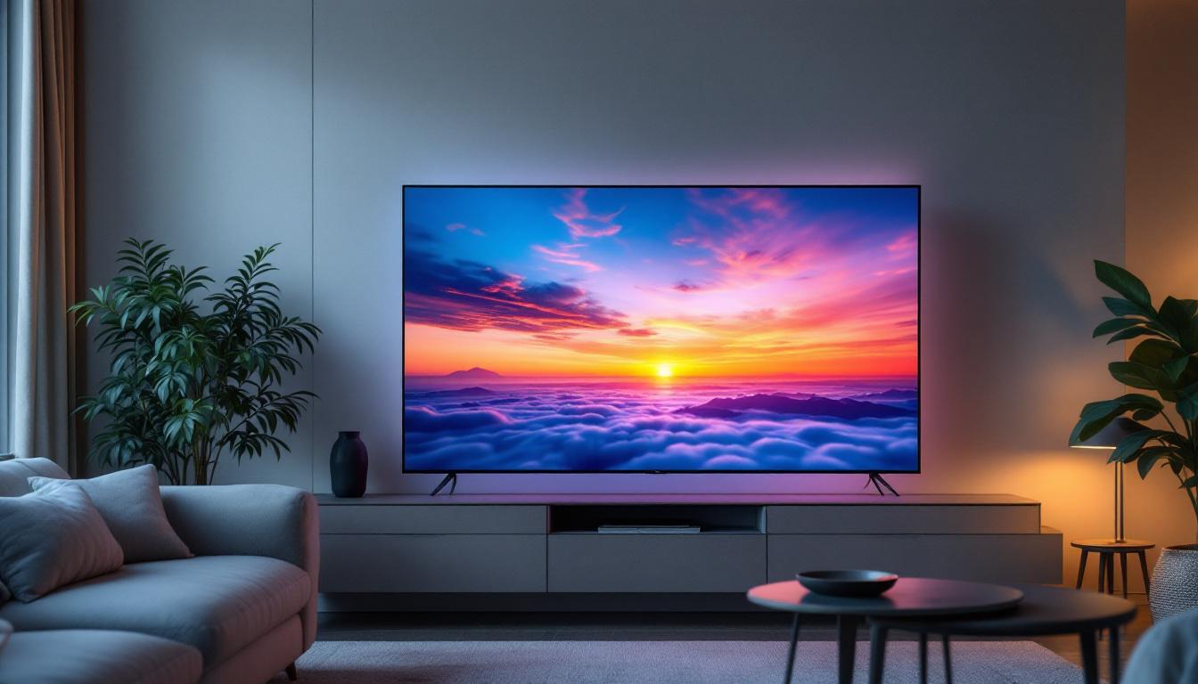 A photograph of a sleek 55-inch lcd led display showcasing vibrant colors and sharp images