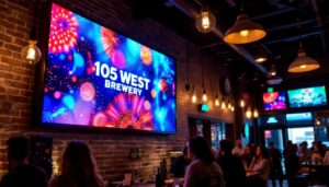 A photograph of capture a photograph of the vibrant led display at 105 west brewery
