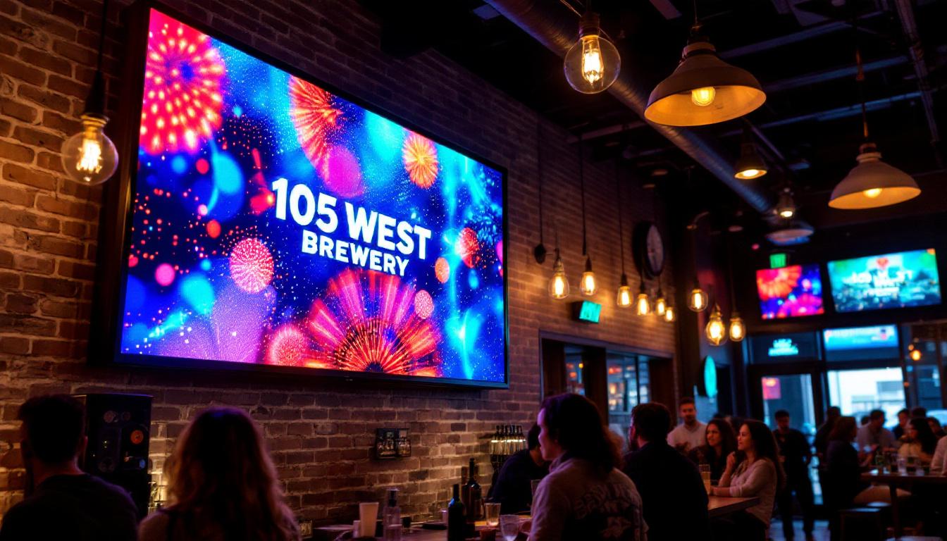 A photograph of capture a photograph of the vibrant led display at 105 west brewery