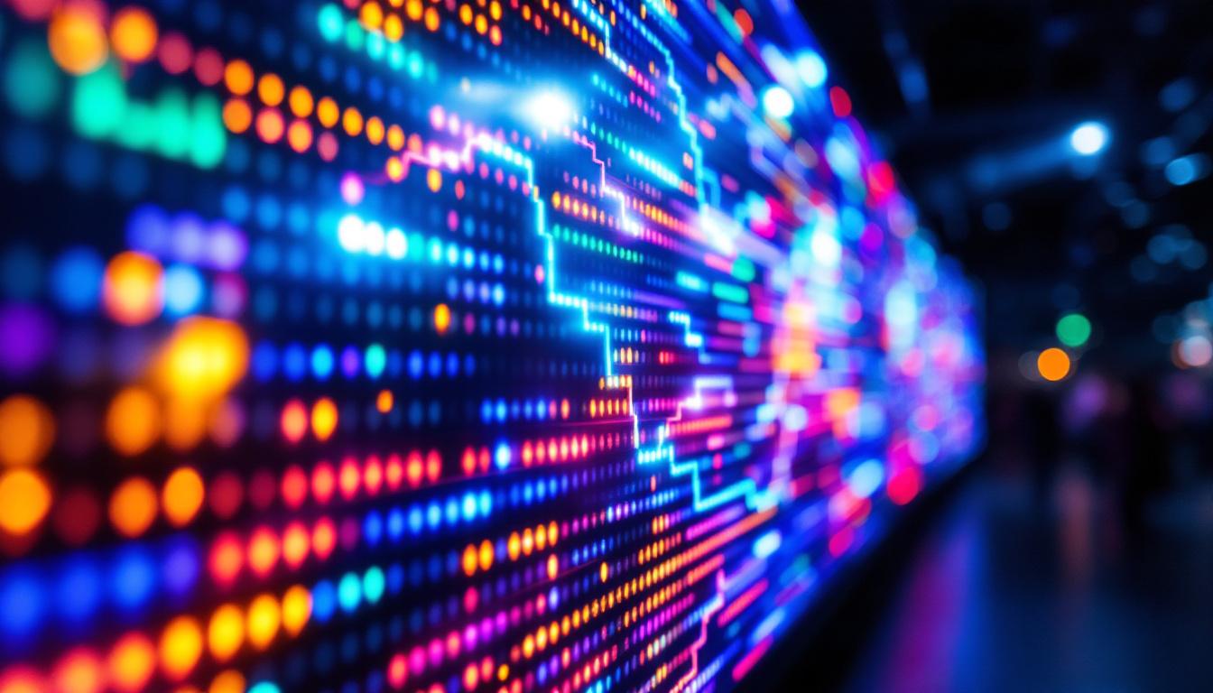 A photograph of a vibrant led display showcasing dynamic visuals