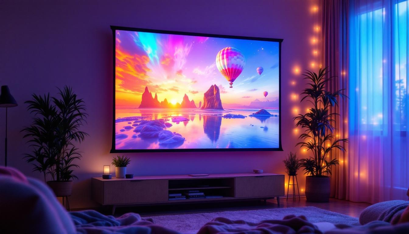 A photograph of a manual projector screen in use