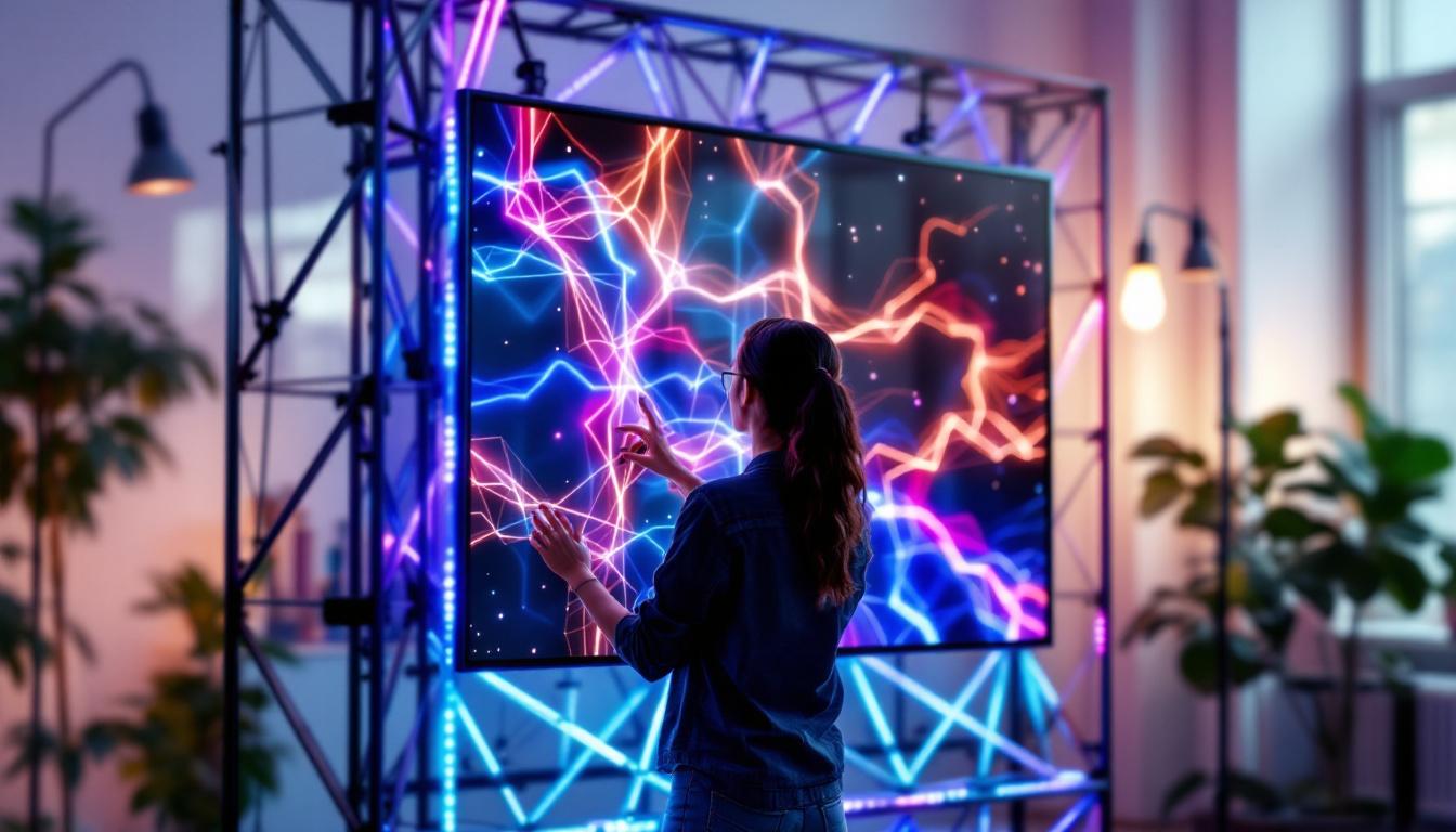 A photograph of a lattice frame kit setup featuring an led display in a well-lit environment
