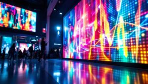 A photograph of a vibrant led display in action