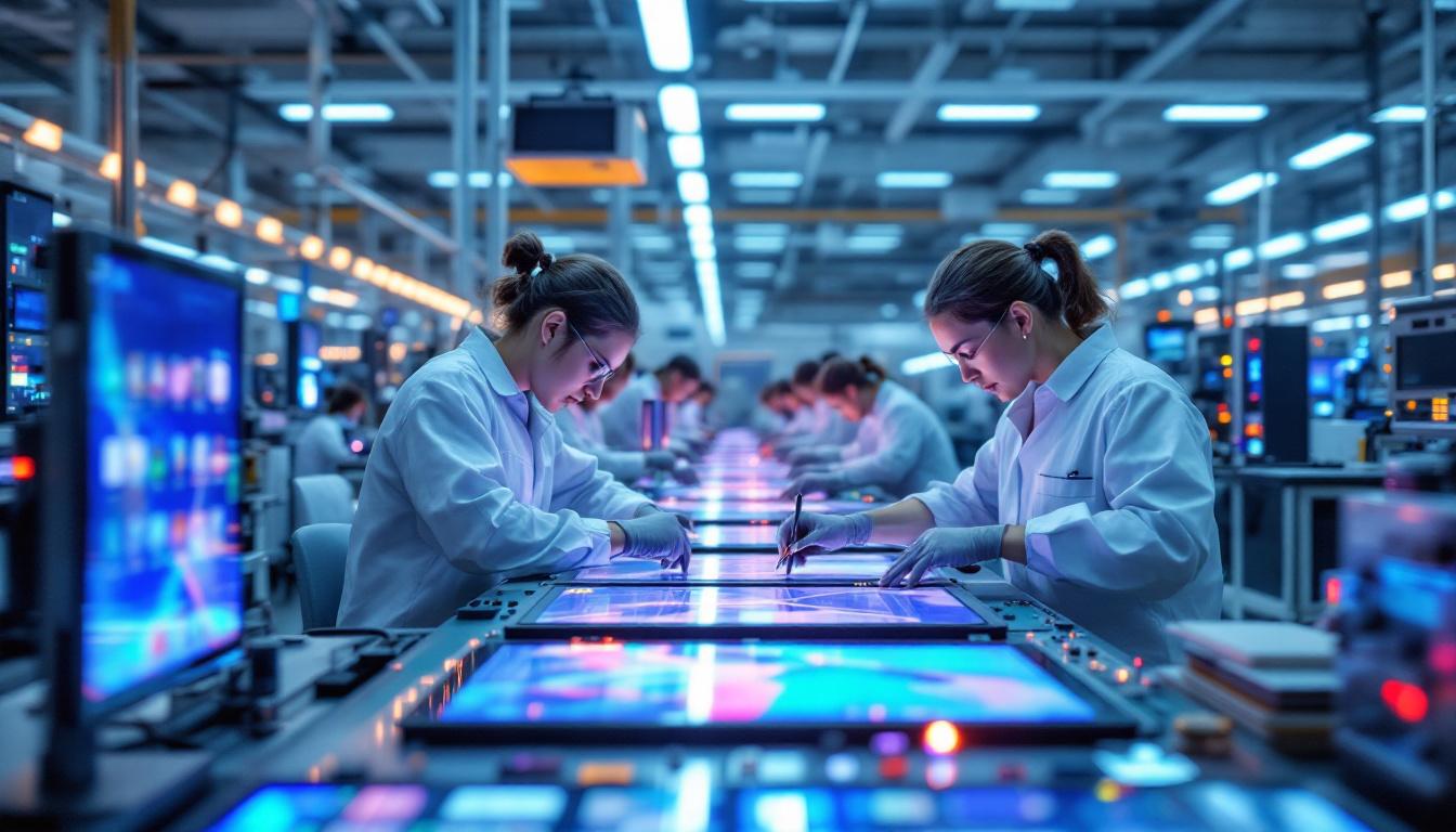 A photograph of a modern phone lcd factory setting