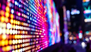 A photograph of a vibrant led display in action
