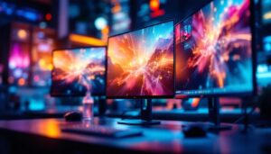 A photograph of a variety of led display monitors in different sizes and settings