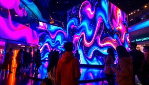 A photograph of a vibrant led display in action