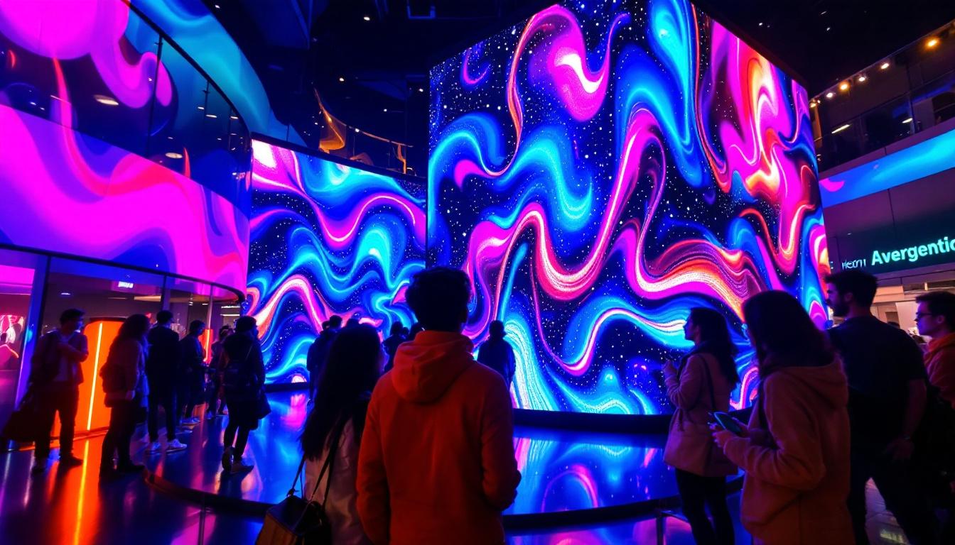A photograph of a vibrant led display in action