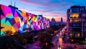 A photograph of capture a photograph of the vibrant led display along av. diagonal