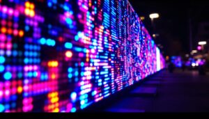A photograph of a vibrant led display in action