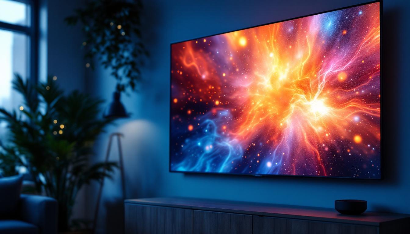 A photograph of a vibrant led display showcasing a dynamic image or video content