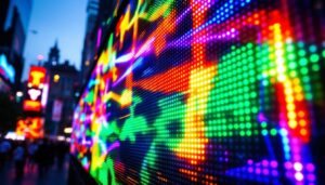 A photograph of a vibrant led display in action