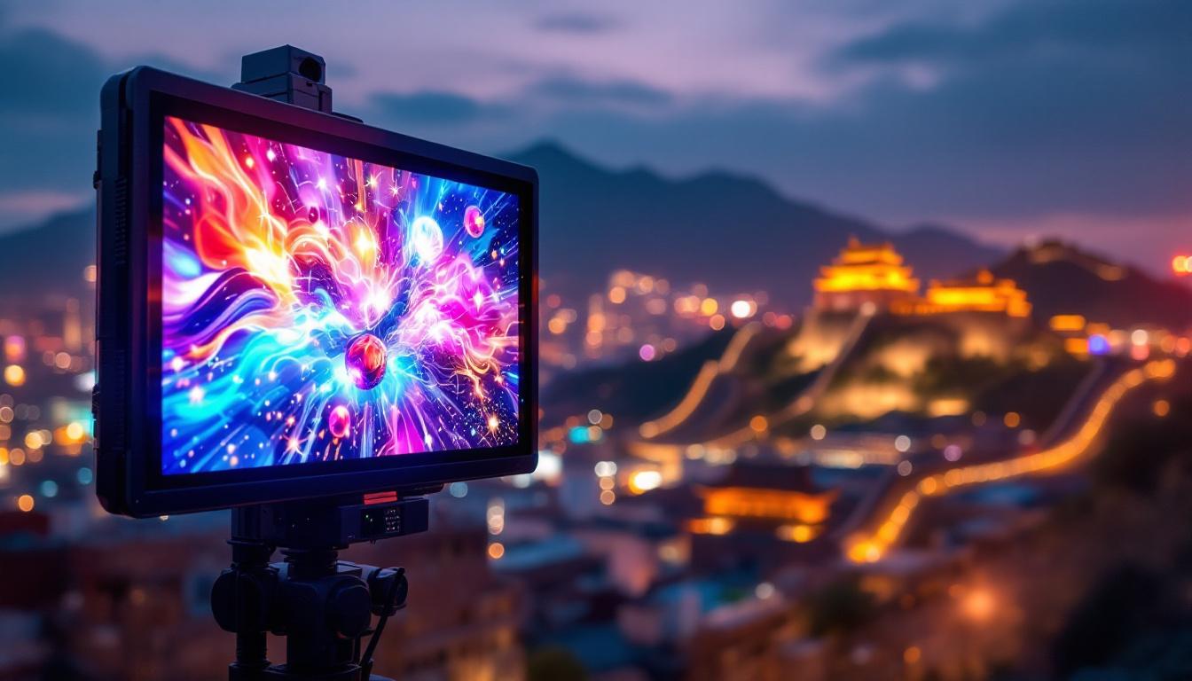 A photograph of capture a photograph of a vibrant led display showcasing dynamic visuals or advertisements