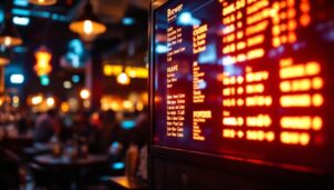 A photograph of a vibrant led display showcasing a brewery's logo or beer menu