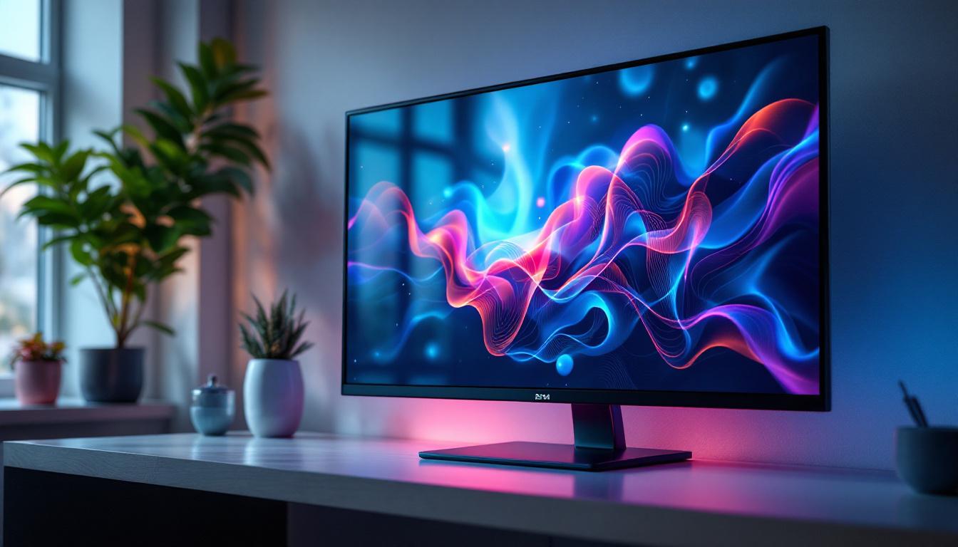 A photograph of a sleek 32-inch led display showcasing vibrant colors and sharp images