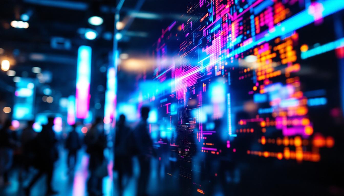 A photograph of a close-up shot of a vibrant led display in a dynamic environment