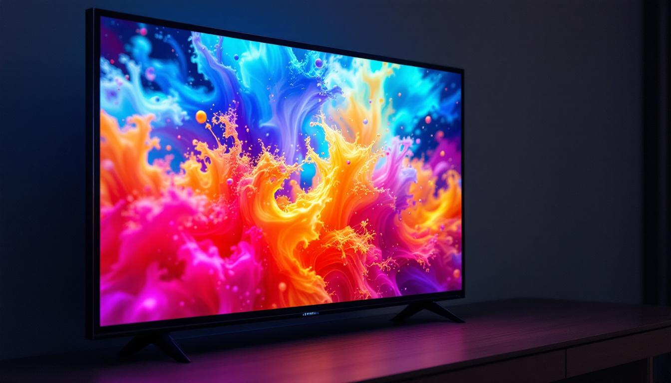 A photograph of a vibrant plasma display panel showcasing vivid colors and dynamic images