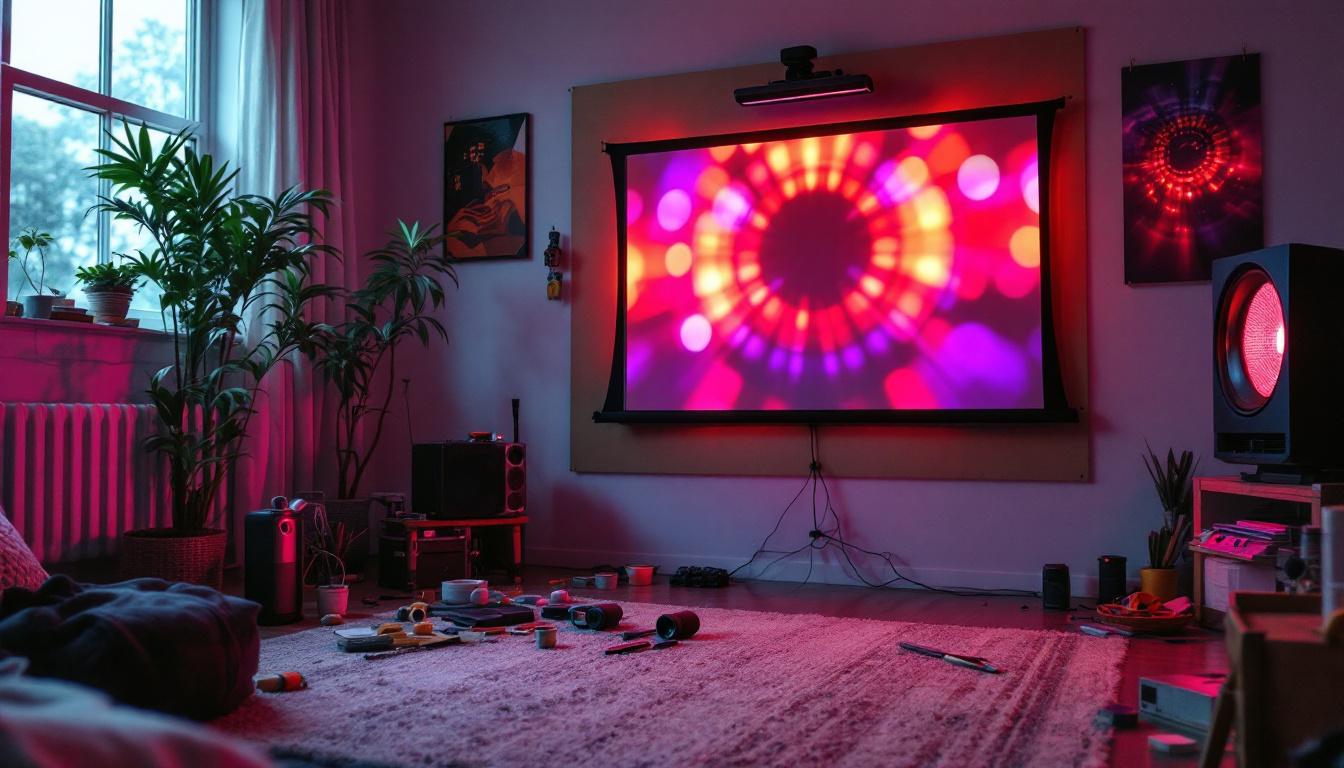 A photograph of a diy projector screen setup