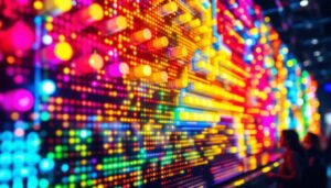 A photograph of a vibrant led display in action
