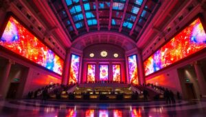 A photograph of the stunning led display in emancipation hall