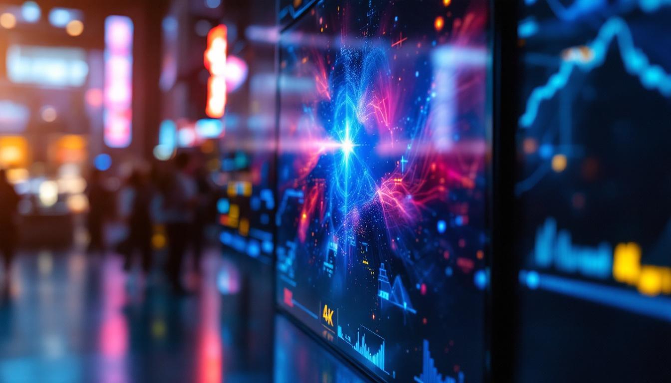 A photograph of a vibrant led display showcasing a stunning 4k video