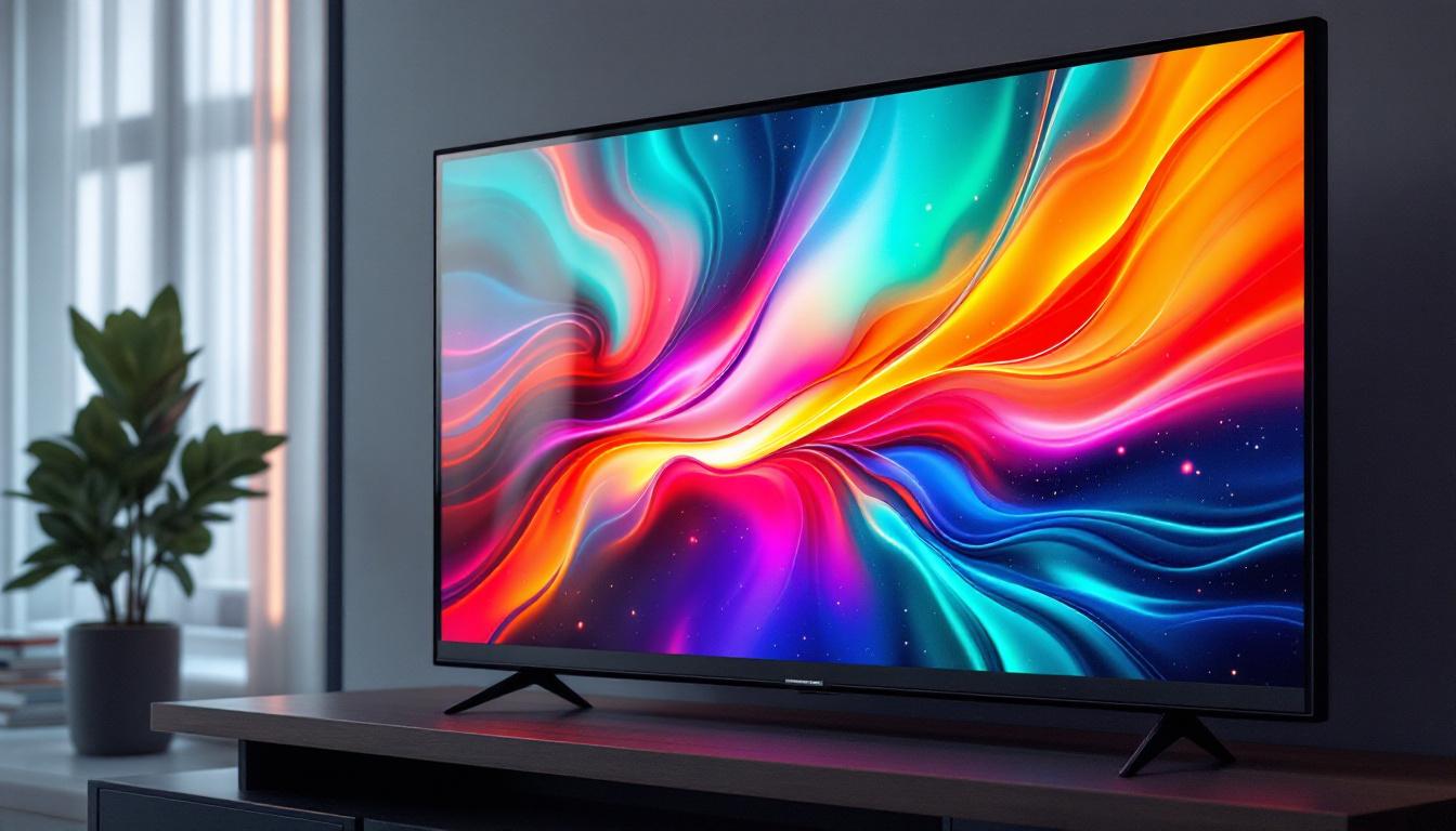 A photograph of a vibrant oled display showcasing deep blacks and vivid colors