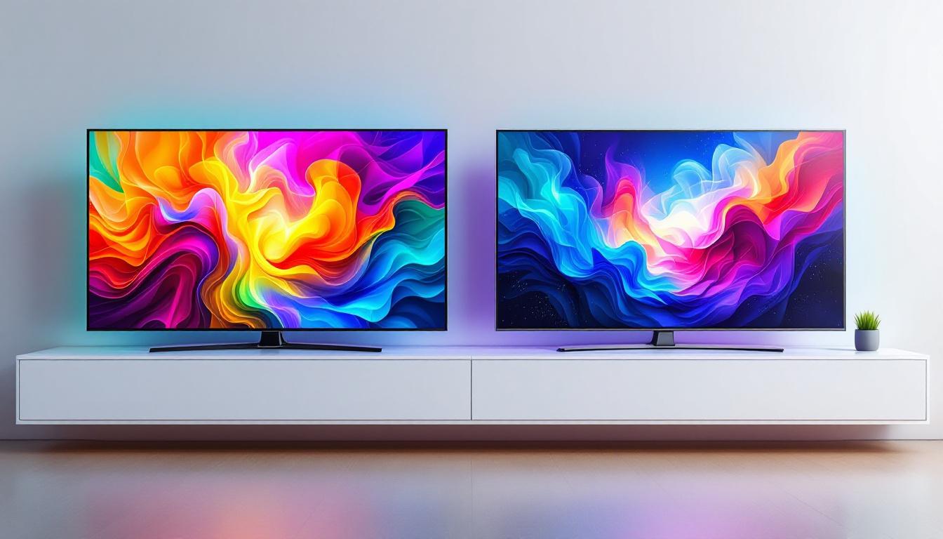 A photograph of a side-by-side comparison of an led tv and an lcd tv