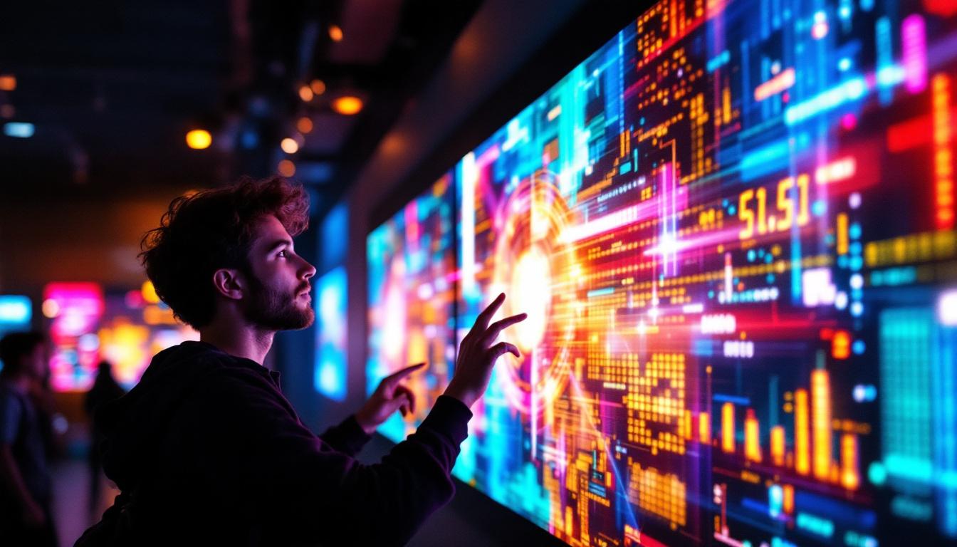 A photograph of a vibrant led display in a dimly lit environment