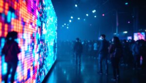 A photograph of a vibrant led display in action