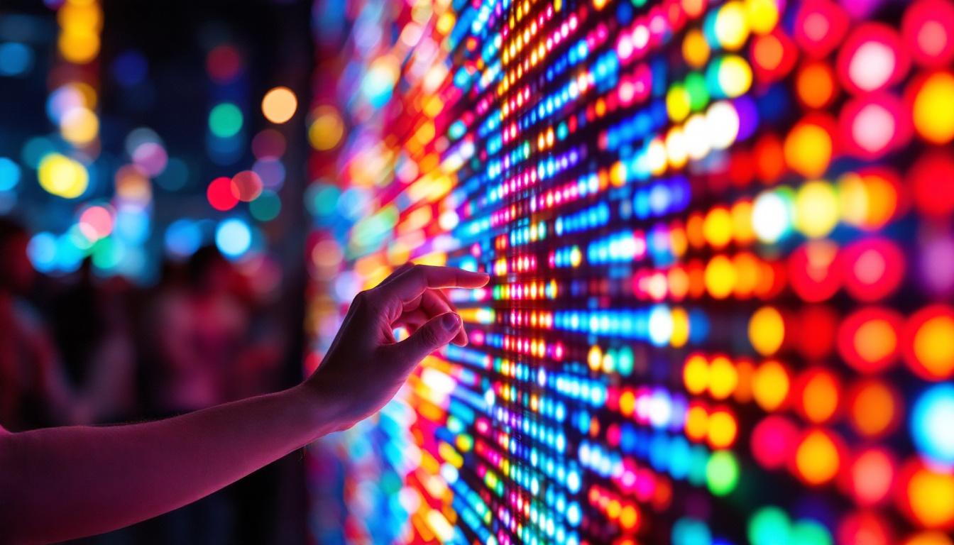 A photograph of a close-up shot of a vibrant led display in action