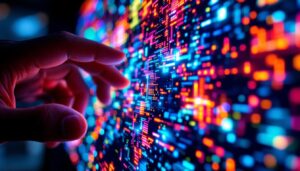 A photograph of a close-up view of a microled display showcasing its vibrant colors and intricate pixel arrangement