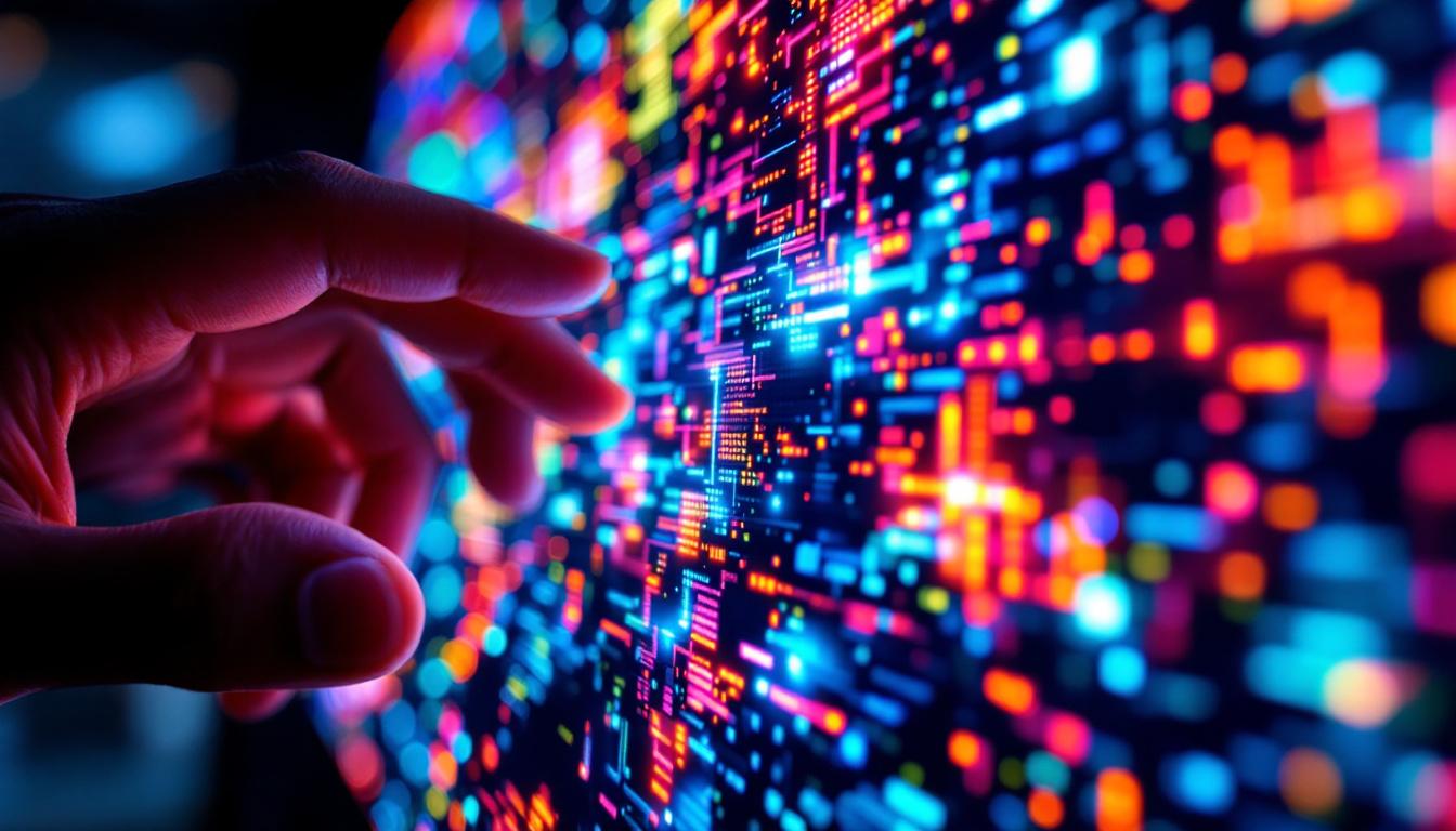 A photograph of a close-up view of a microled display showcasing its vibrant colors and intricate pixel arrangement