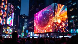 A photograph of a vibrant led display in action