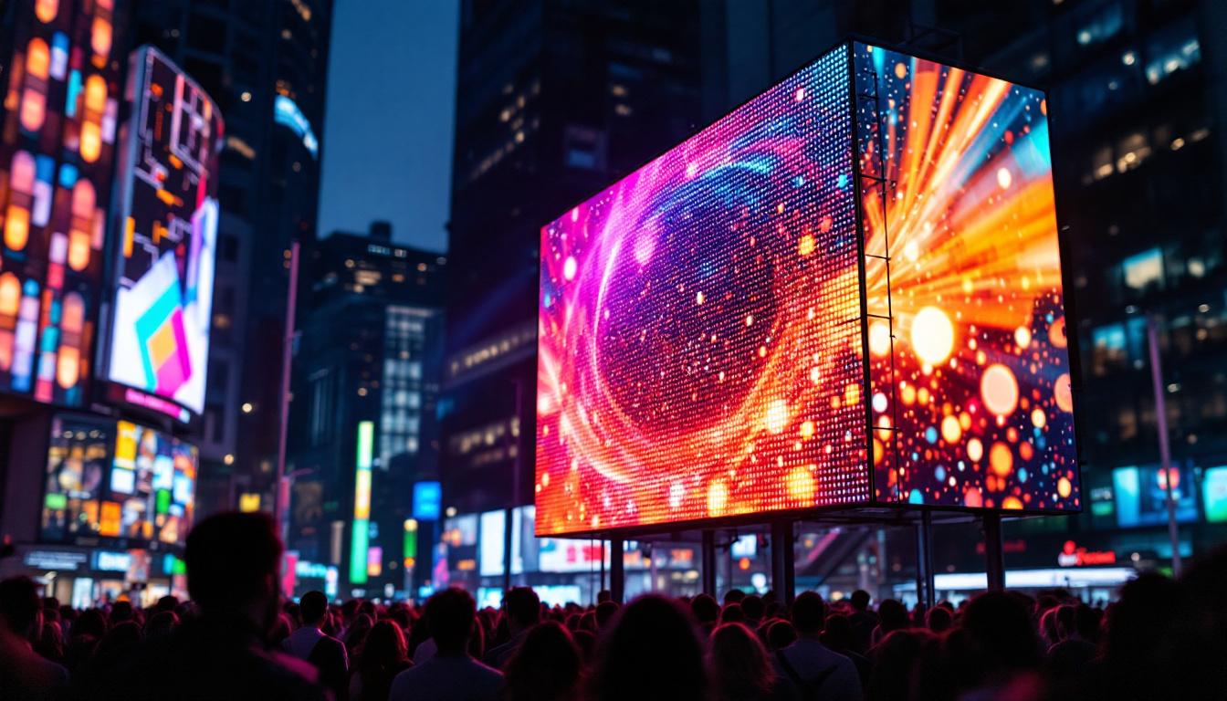 A photograph of a vibrant led display in action