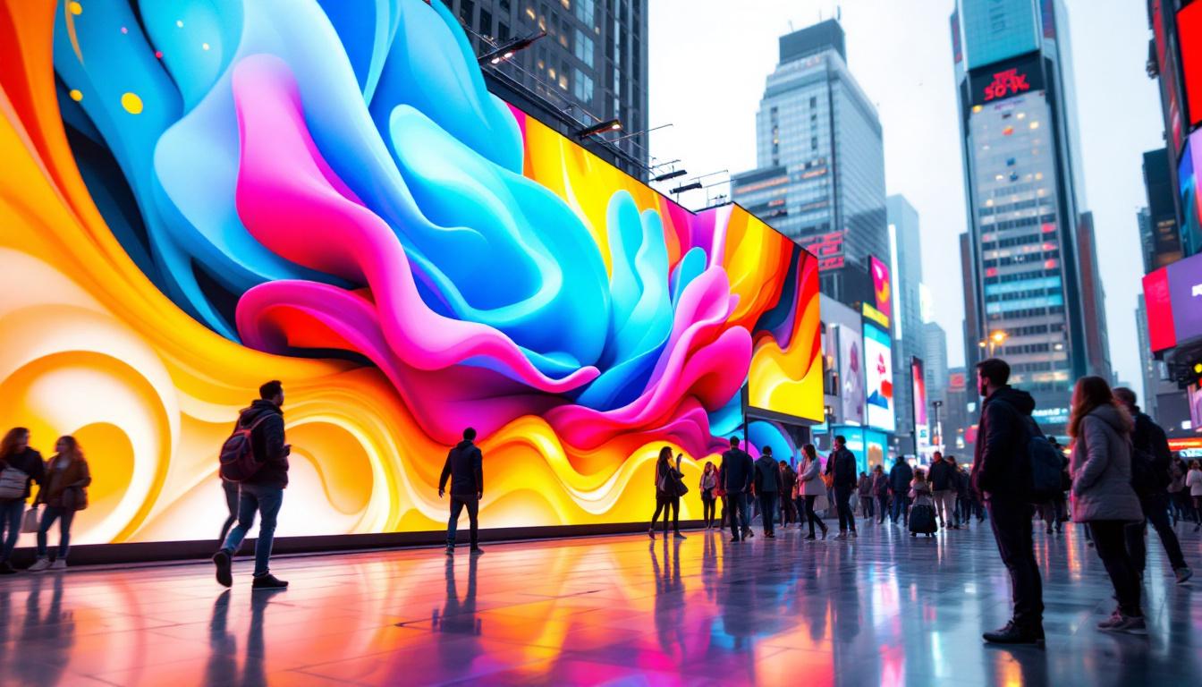 A photograph of a vibrant led display in a bustling urban environment