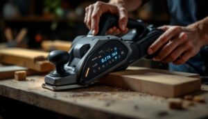A photograph of a power planer in action