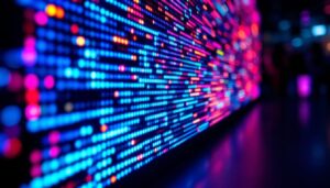 A photograph of a close-up shot of a type s led display in action