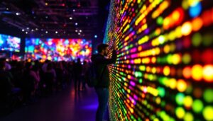 A photograph of capture a photograph of a vibrant led display in action at a live event