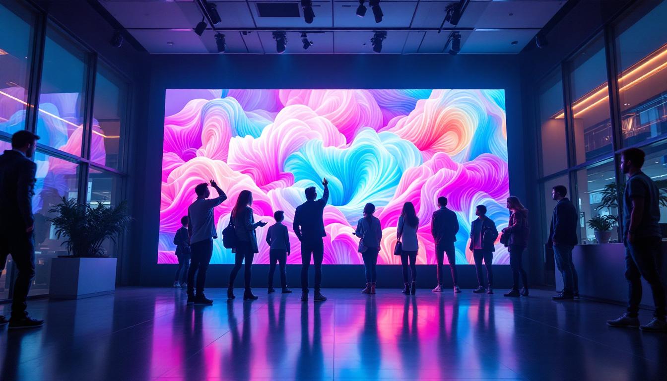 A photograph of a vibrant led display in a dynamic setting