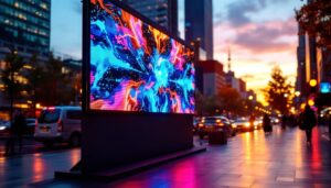 A photograph of a vibrant led display in action